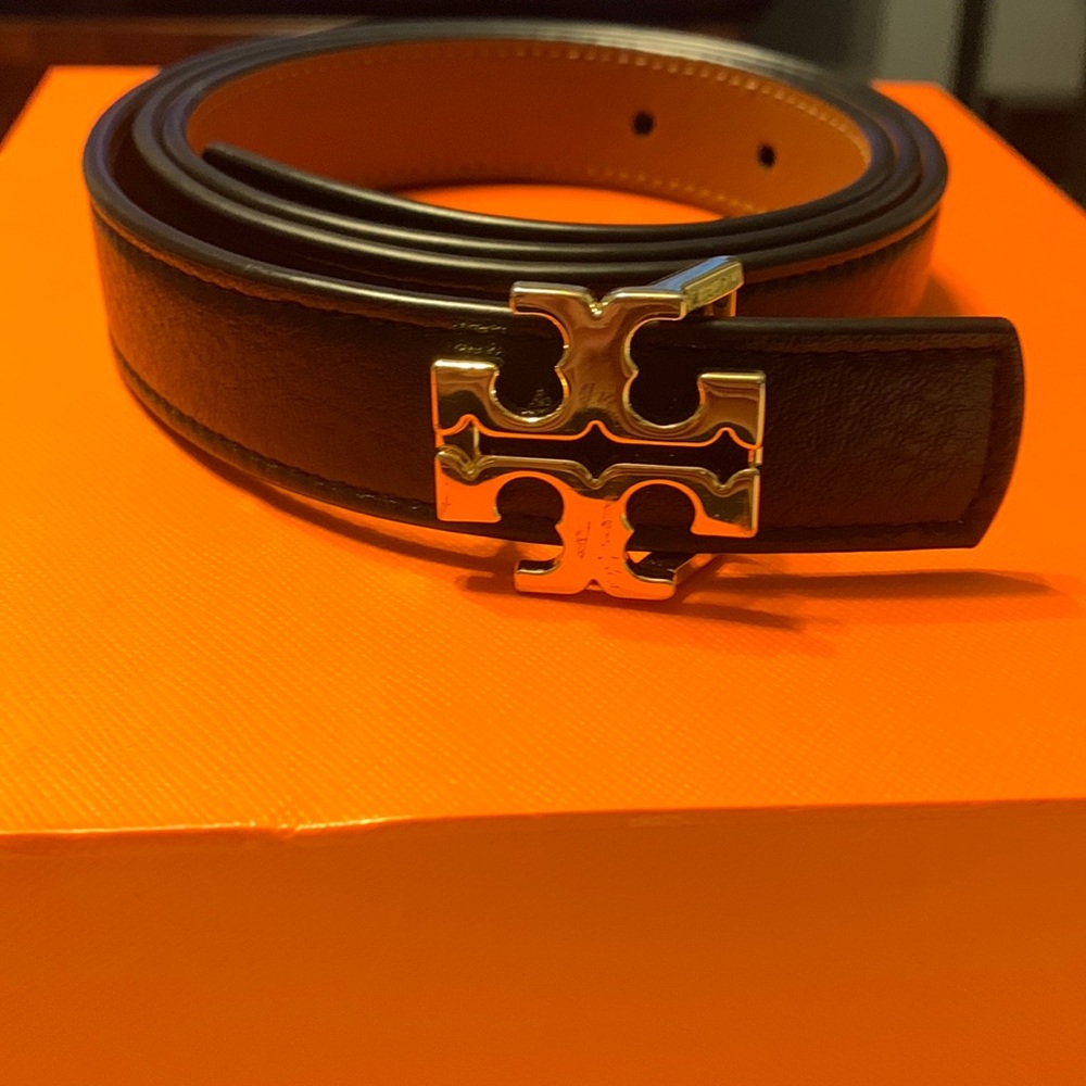 Black and brown reversible Tory Burch belt